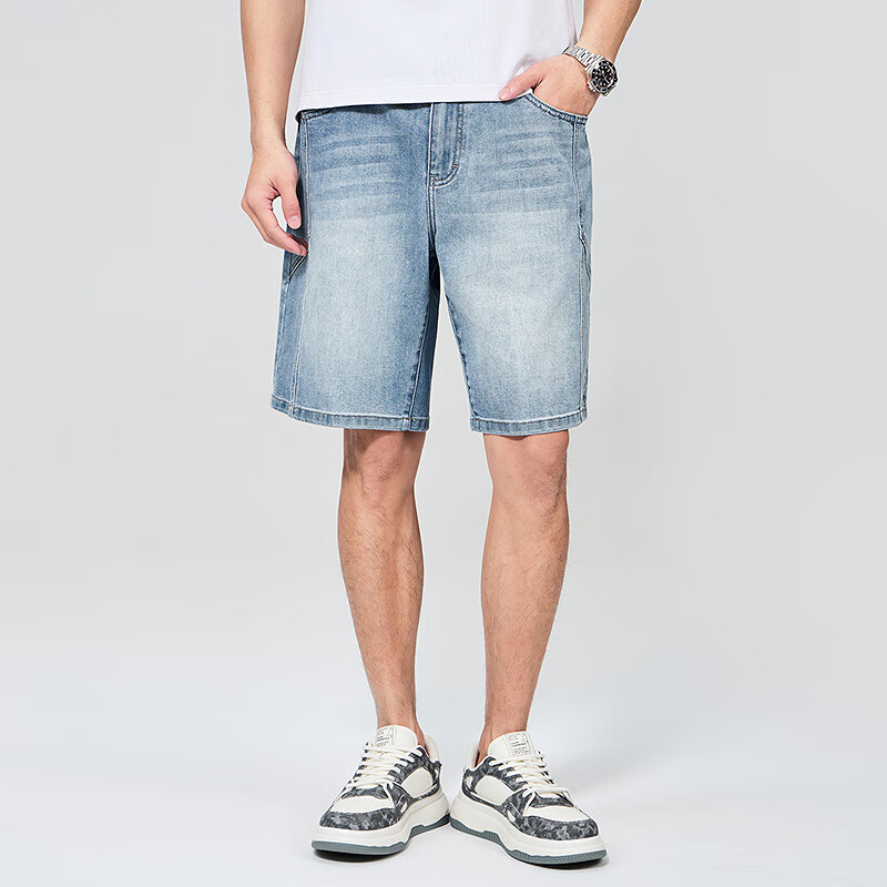 DANCING WOLVES [Light And Breathable] Summer Comfortable Stretchy Loose Washed Casual Men's Denim Shorts, 112 Medium Blue, Size 33