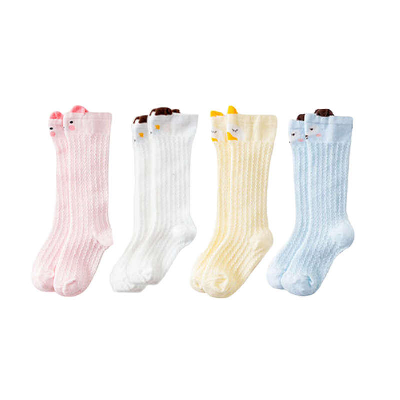 Aibaoshi Baby Socks Summer Style, Infant Long Socks, Newborn Over-Knee Socks, Cartoon Mosquito-Proof Socks, 4 Pairs, Size M, S230
