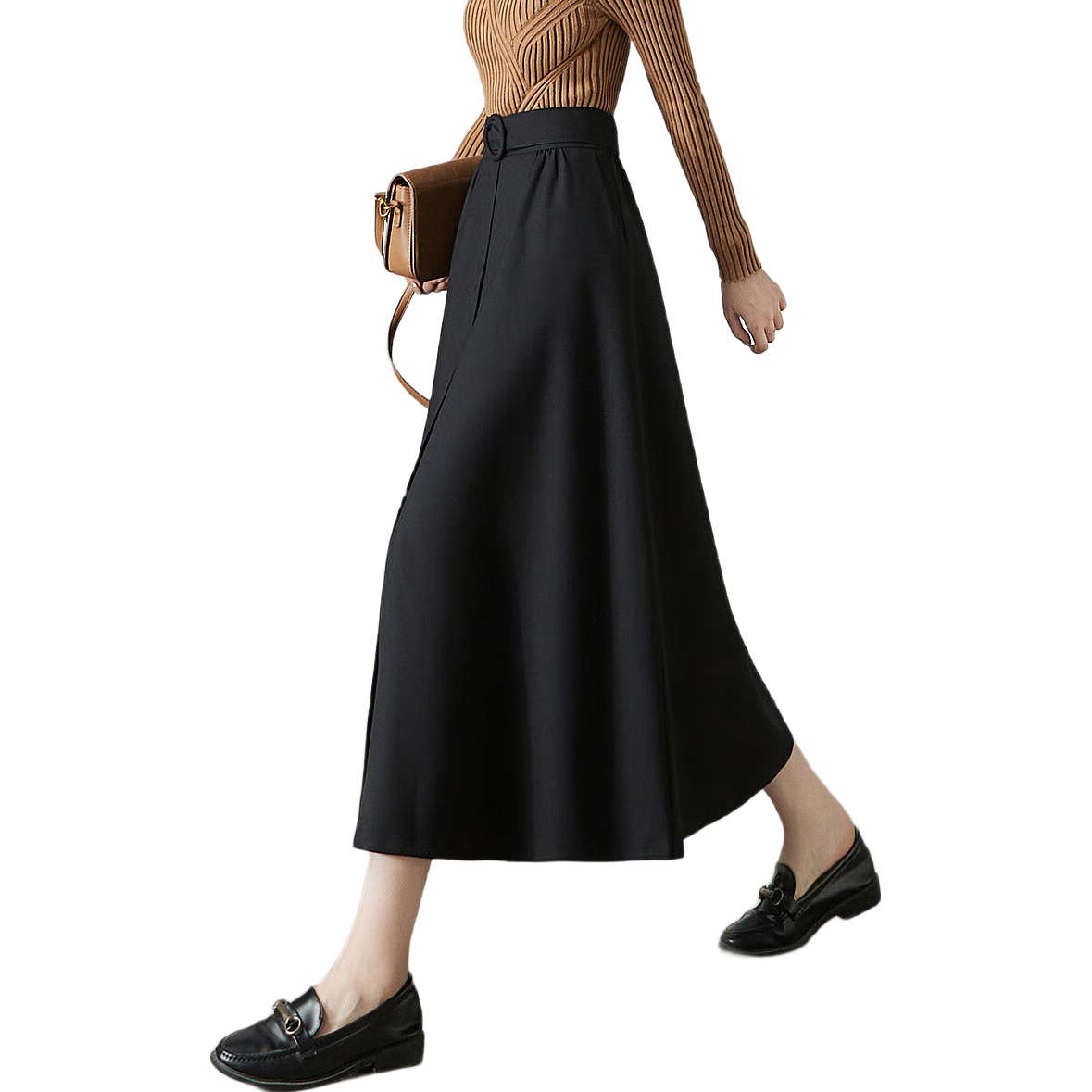 Dme [TR Commuter A-Style Midi Skirt] Spring And Autumn Elastic Waistband Mid-Length Skirt for Wome