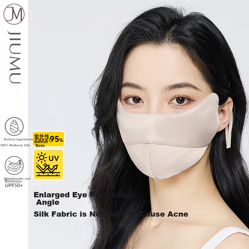 JIUMU Silk Sun Protection Face Mask for Women, Summer Driving UV Protection, Breathable Full-Face Mulberry Silk Sunshade Mask