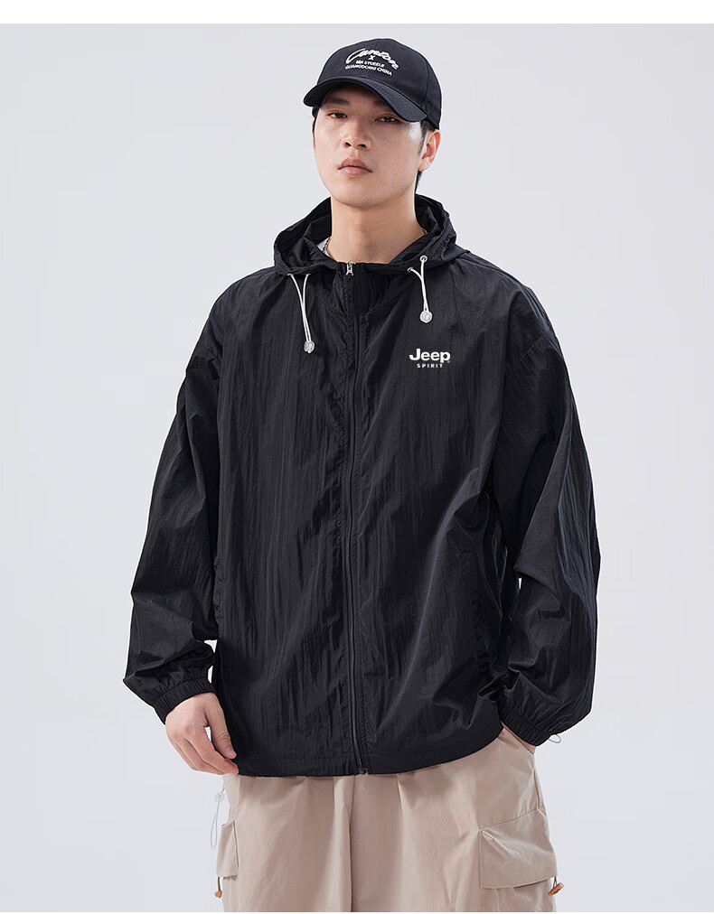 JEEP SPIRIT Men's Sun Protection Jacket, Summer UV-Resistant Breathable Lightweight Coat, Casual Outerwear, Black, XL 6