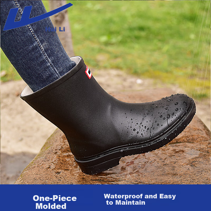 Huili Women's Fashion Rain Boots, Outdoor Waterproof Shoes, Non-Slip Short Boots, Wear-Resistant Rubber Shoes, Water Boots 6023 Black Size 38
