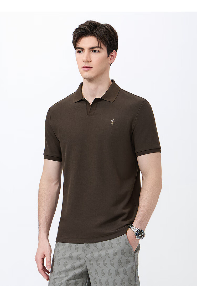 DANCING WOLVES [7A Antibacterial 2A Anti-Mite] Fashionable V-Neck Cool Breathable Men's Short-Sleeve POLO 306 Brown XL(180) 8