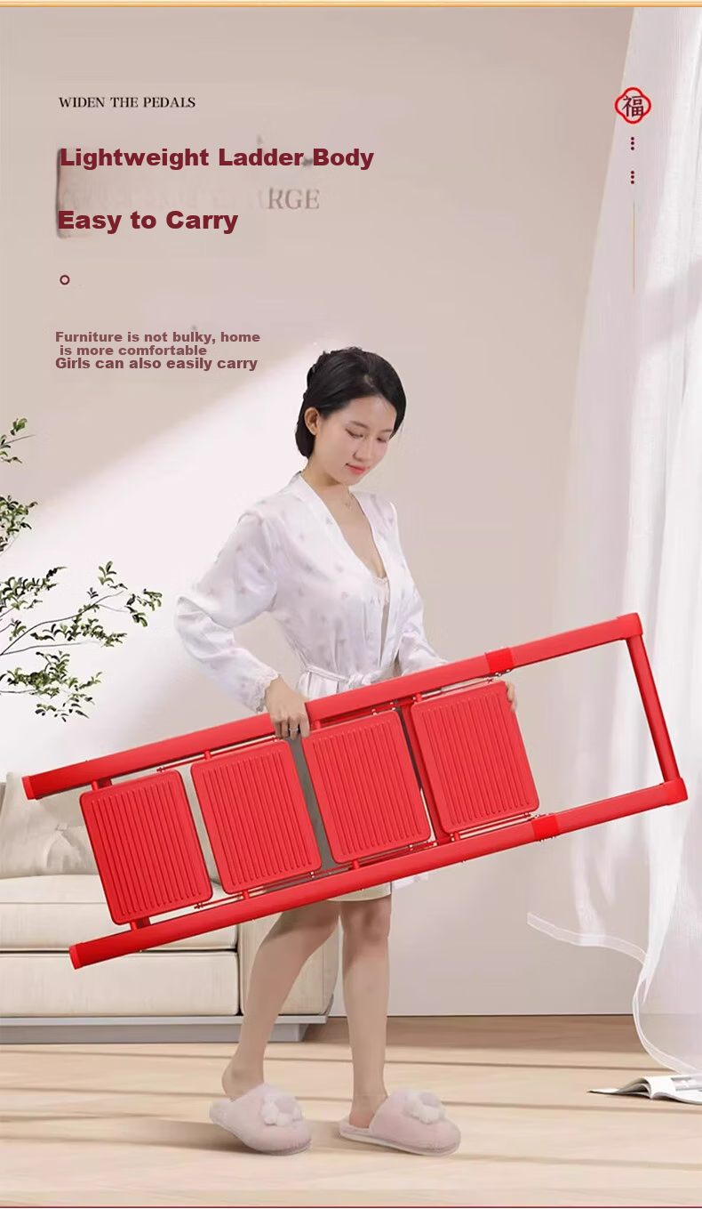 Jiuqiangu Folding Ladder, Household Extendable Carbon Steel A-Frame Ladder, Indoor Multi-Functional Staircase, Lightweight Climbing Step Ladder, Iron 8577 8