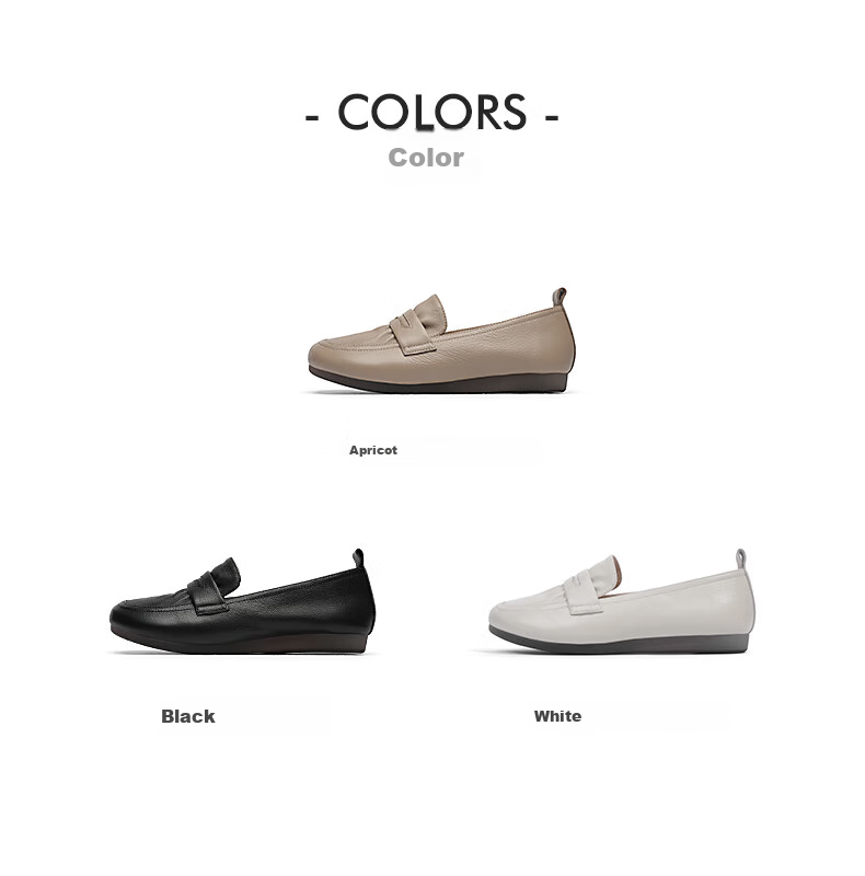 Goldlion Women's Shoes, Soft Leather And Sole, Mom Flats, Deep-Mouth Slip-On Loafers, G638310038, Apricot Color, Size 37 11