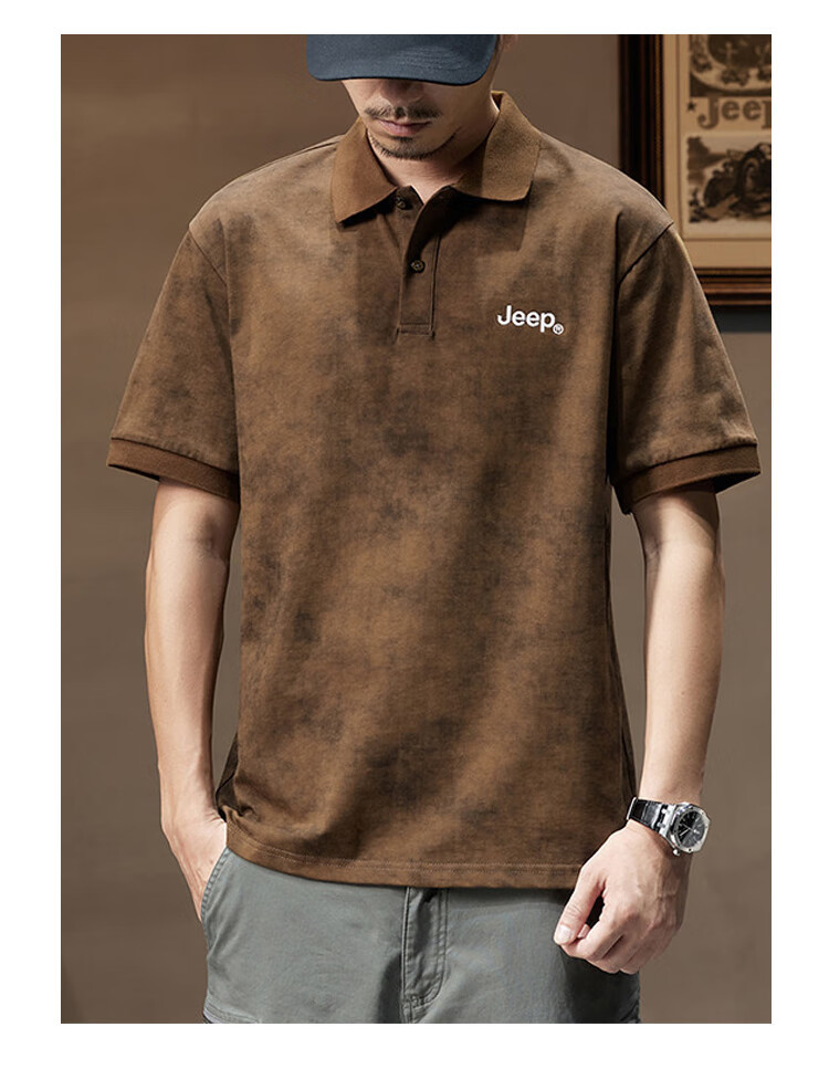 JEEP 100% Pure Cotton Short-Sleeve Men's T-Shirt, Summer 2026, Turn-Down Collar Pullover, Youth Tie-Dye Short-Sleeve T-Shirt for Me 11