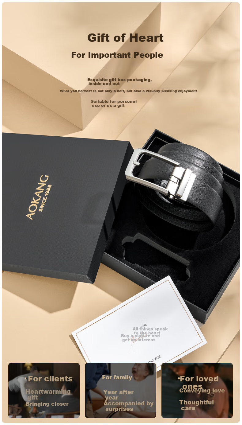 Aokang Men's Automatic Buckle Belt, Business Gift Box, Top-Grain Leather Trouser Belt, Birthday Gift for Husband 3
