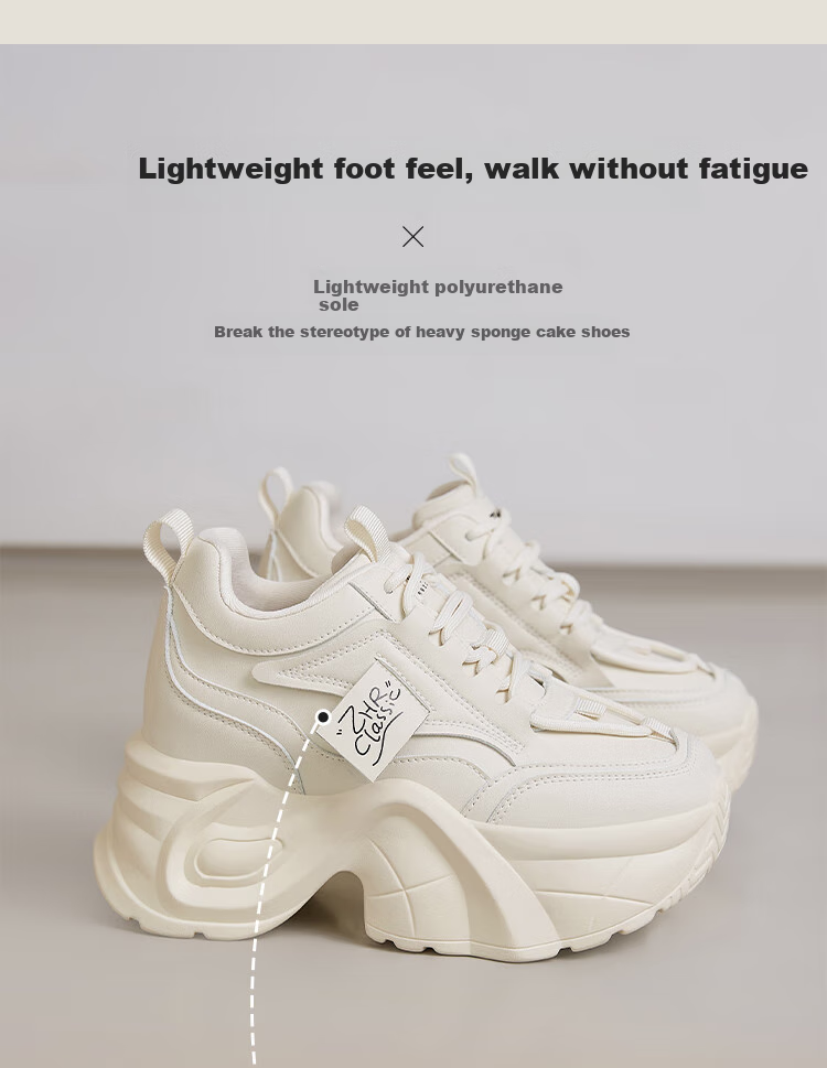 ZHR Women's Casual Shoes, Thick-Soled Height-Increasing Women's Shoes, Lightweight Versatile Commuter White Sneakers for Women, KS52, Beige, Size 37 7