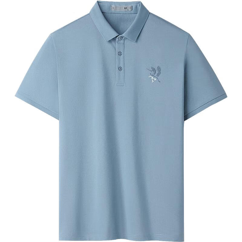 HLA Short-Sleeve Polo Shirt for Men, Breathable And Comfortable, Turn-Down Collar, Summer Mid-Blue, 4XL