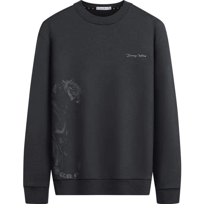 DANCING WOLVES [National Style] Classic Crew Neck Sweatshirt, Exquisite Chinese-Style Print Men's Sweatshirt, 015 Dark Gray, XL(180)