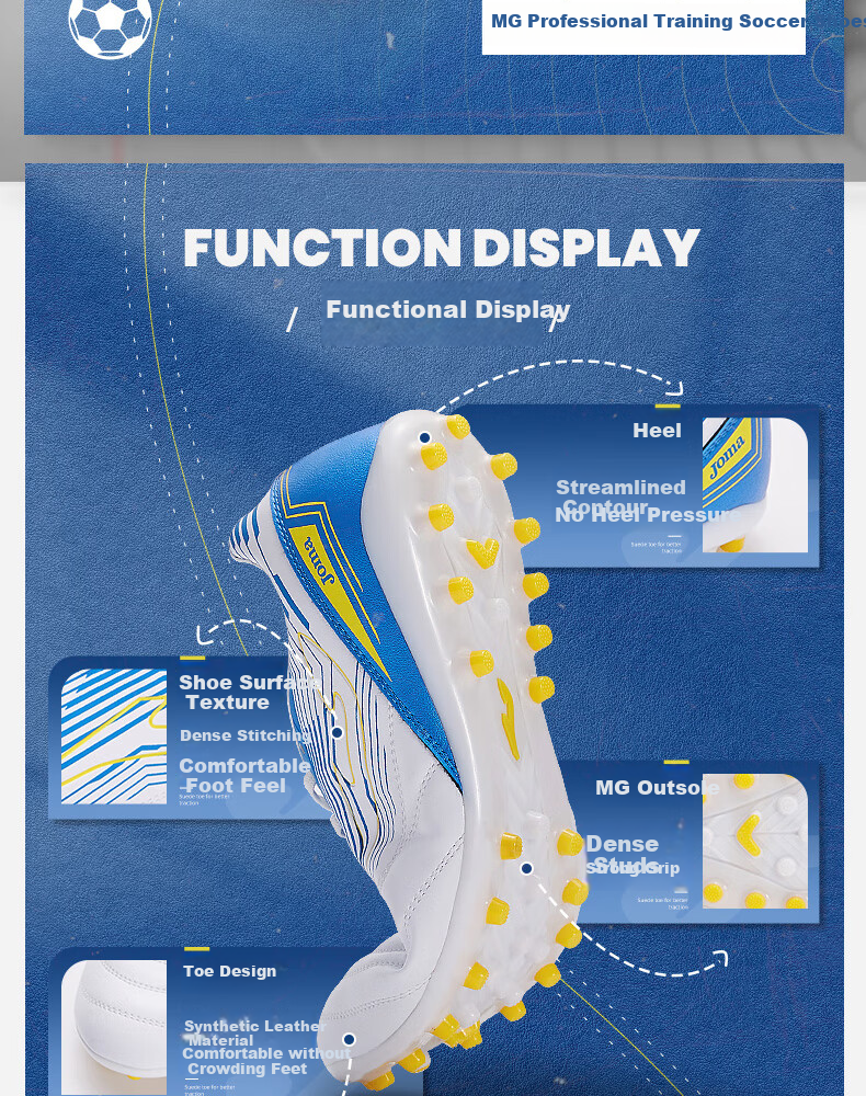 JOMA Adult Soccer Shoes for Men, Youth And Students, MG Short Studs Breathable Professional Football Training Shoes, White And Blue, Size 45 2
