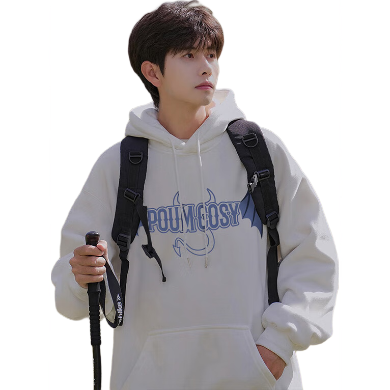POUM American-Style Trendy Hoodie for Men, Spring And Autumn Casual Couple Sports Hooded Jacket POW07 White M