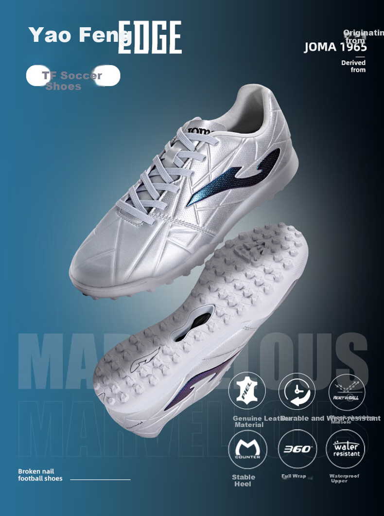 JOMA Kangaroo Leather Soccer Shoes for Men, TF Turf Cleats, Non-Slip, Wear-Resistant, Professional Football Training Shoes, White, Size 45 1
