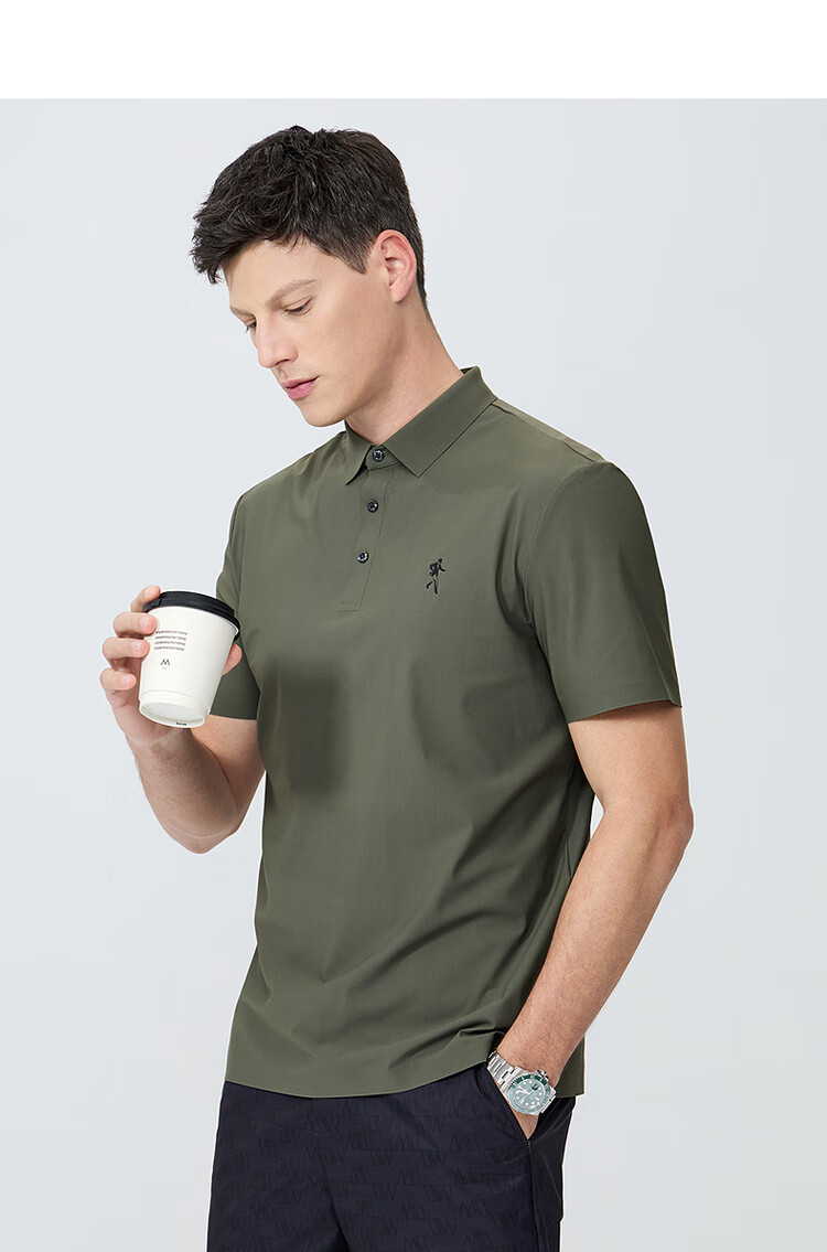 DANCING WOLVES [Quick-Dry Elastic] Summer Simple Casual Versatile Men's Short-Sleeve POLO, 211 Gray-Green, M(170) 15