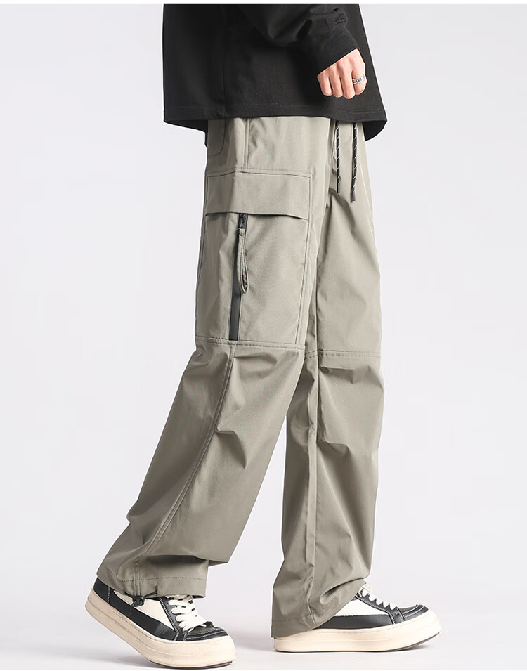 JEEP Casual Pants for Men, Spring And Autumn Loose Straight-Leg Tactical Cargo Trousers, Long Pants, Black, Size L 5