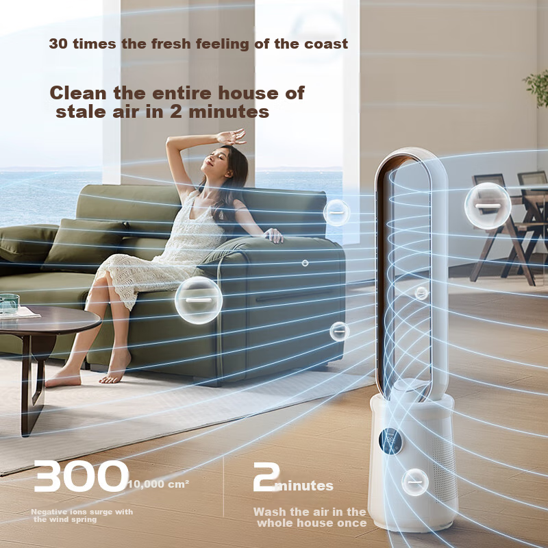 AIRMATE Negative Ion Purifying Bladeless Tower Fan, Home Electric Fan with 24 Speeds DC Inverter, Quiet Energy-Saving Natural Wind Gentle Wind Tower Fan, High Airflow Oscillating Floor Fan Circulating Fan RI7