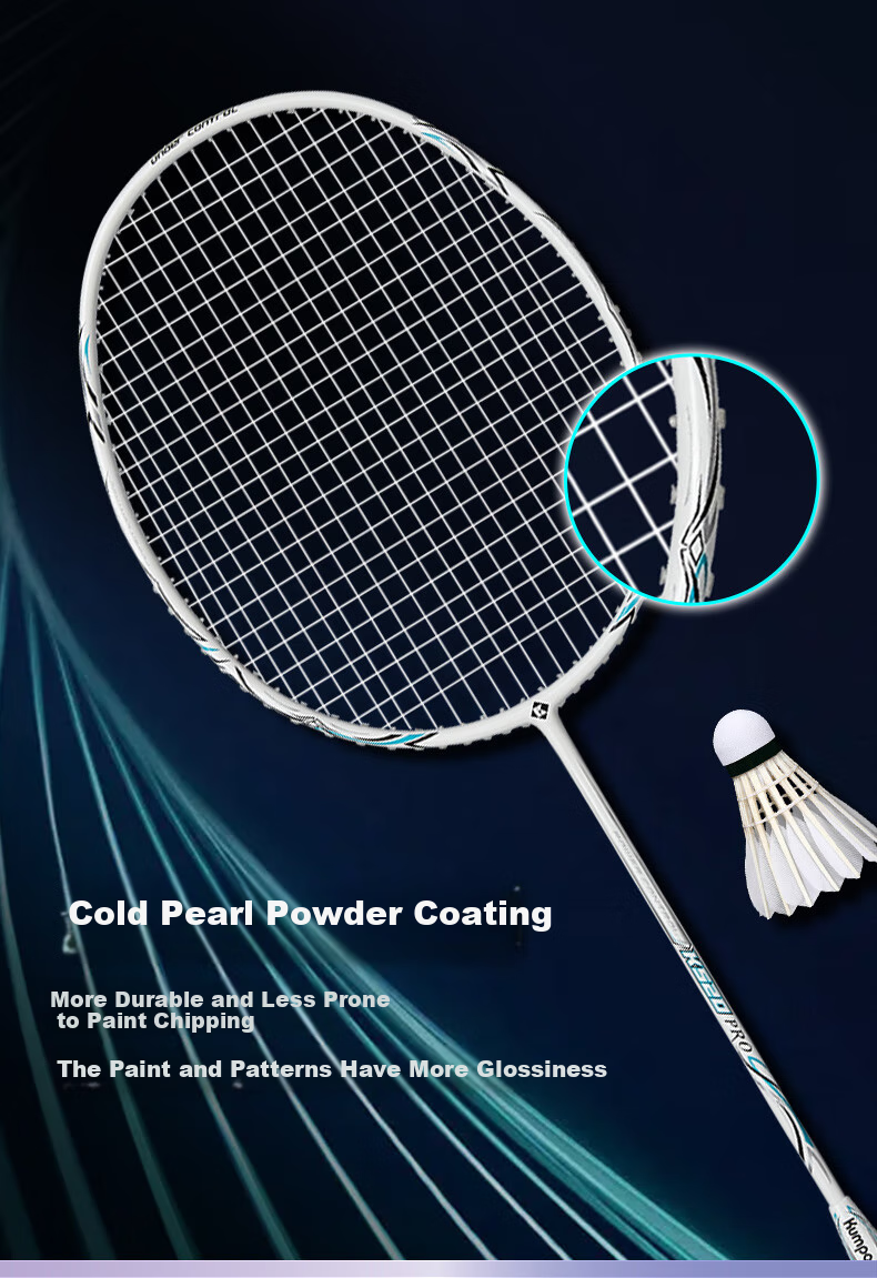 KUMPOO Badminton Racket Xunfeng K520pro, Full Carbon Ultra-Light, for Beginners, Single Racket, Moon White with Yellow Line 3