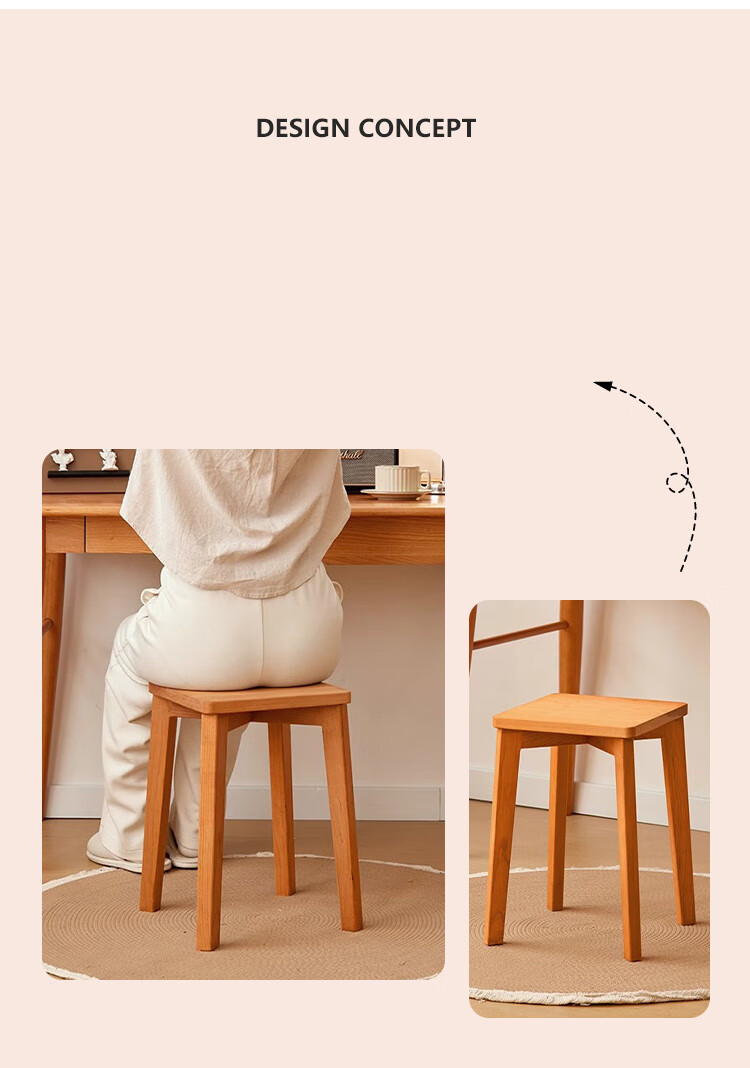 Yupin Stool, Household Square Stool, Dining Chair, Small Stool, Stackable Soft Cushion Stool, HK5167, Two-Piece Set 1