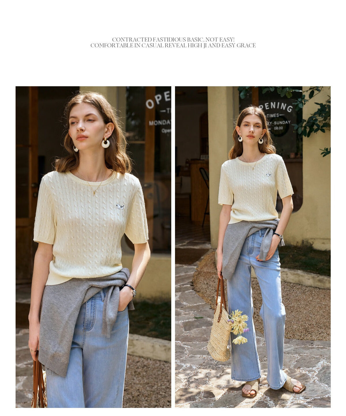 Oulain Summer Women's Short-Sleeve Knit Top, Casual Commuter Pullover Sweater, Apricot Color, Size L 26