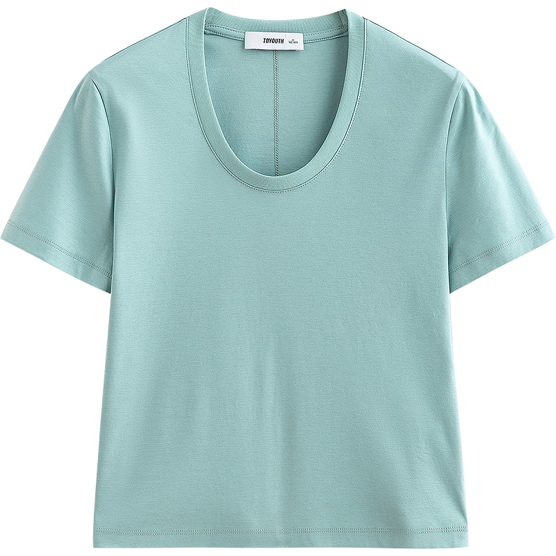 Chuyu Mulberry Silk T-Shirt for Women, 2025 New Style, Mandarin Collar Short Sleeve Simple Versatile Top, Ice Lake Blue, M