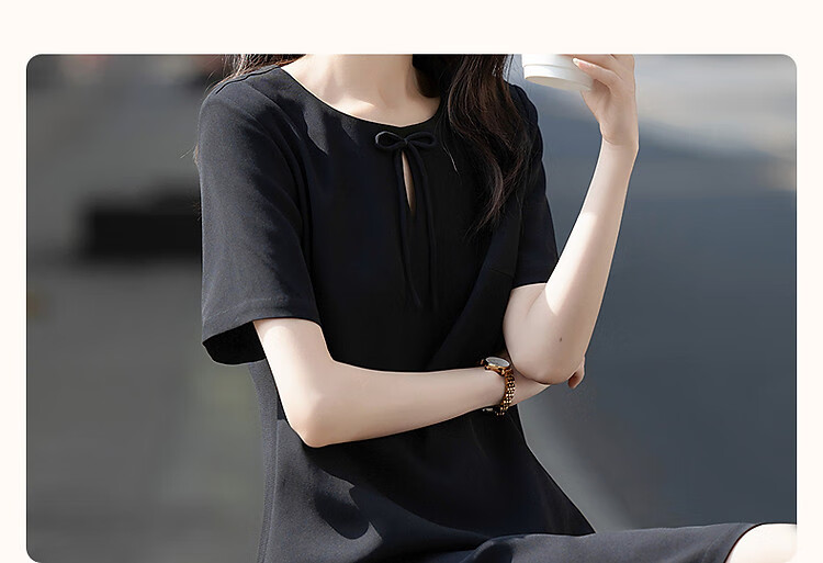Dme [Luxurious Acidic] Summer Elegant Style Hollow-Out Bow Mini Black Dress Straight-Leg Slimming Women's Dress 2