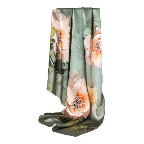 Hangsifu Silk Chinese-Style Scarf, Mulberry Silk Shawl, Birthday Gift for Mom, Practical Gift Box for Women, Emerald Gree