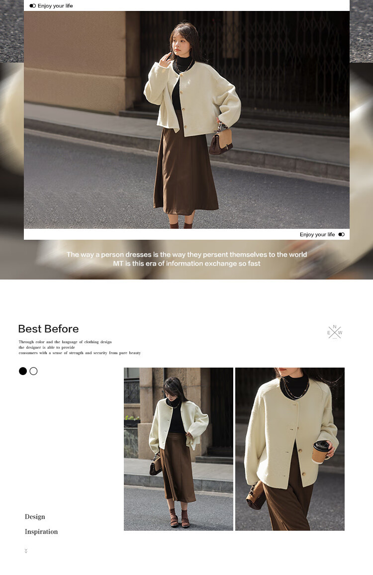 Mt [Cream Waffle] Autumn Collection, Versatile Round Neck Basic Style Double-Sided Casual Solid Color Fashion Short Jacket 1