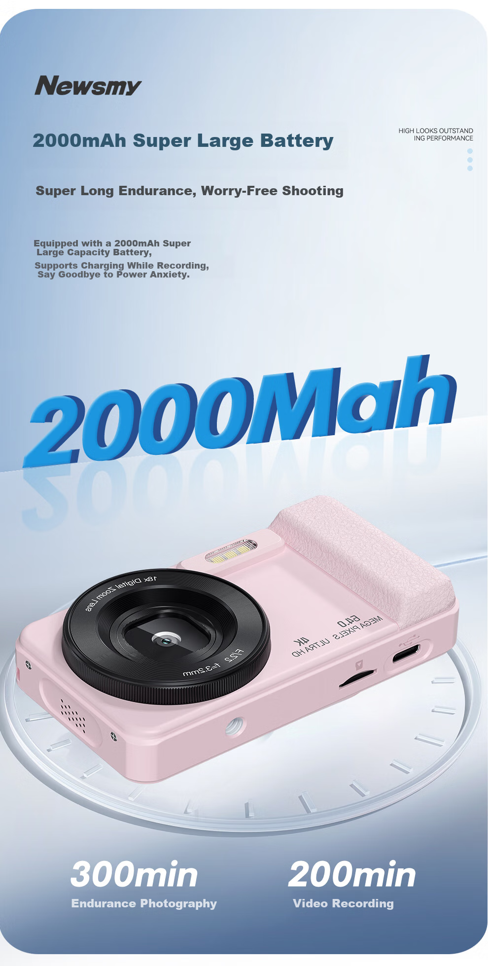 Newsmy N3 Digital Camera, Student-Friendly CCD Alternative, High-Definition Pixel, Campus Photography, Travel Portable, Compact Point-and-Shoot Camera, Entry-Level Camera, Birthday Gift for Girls, 128GB, Pink 12