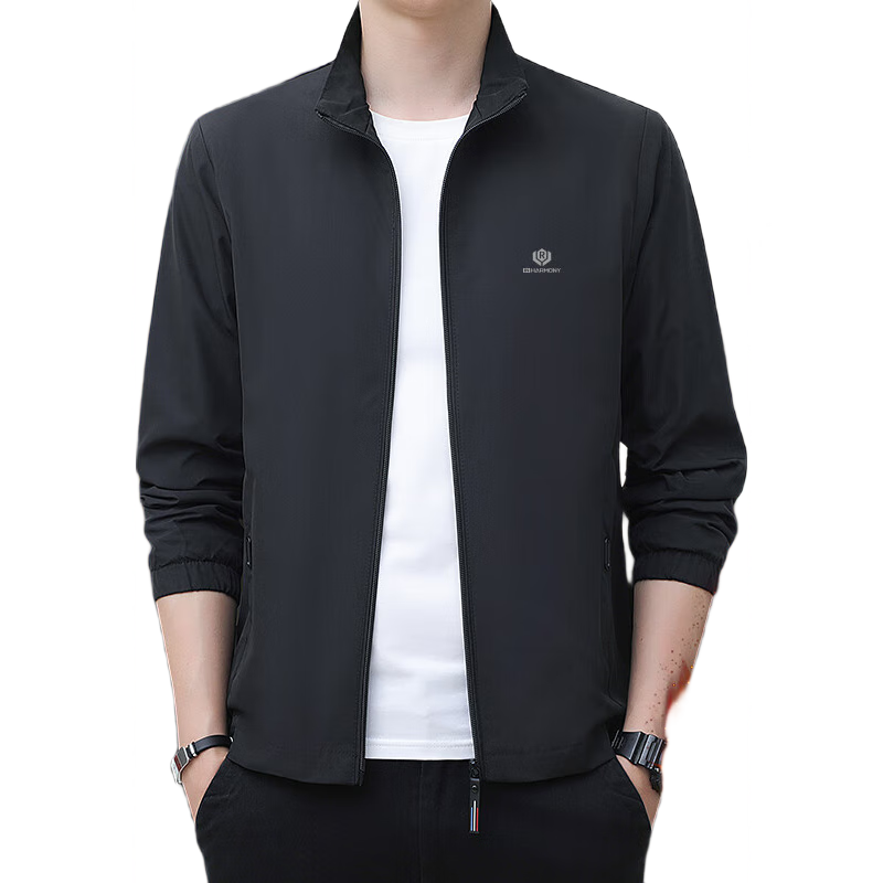 ROMON Men's Autumn Jacket Business Casual Fleece Lined Stand Collar Mid-Young Men's Coat ZH9908 Black 4XL