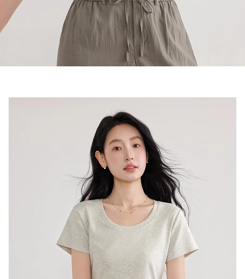 Woodpecker Solid Color Short Sleeve Women's T-Shirt 2025 Summer New Round Neck Regular Shoulder Fashion Casual Versatile Top Black M 25
