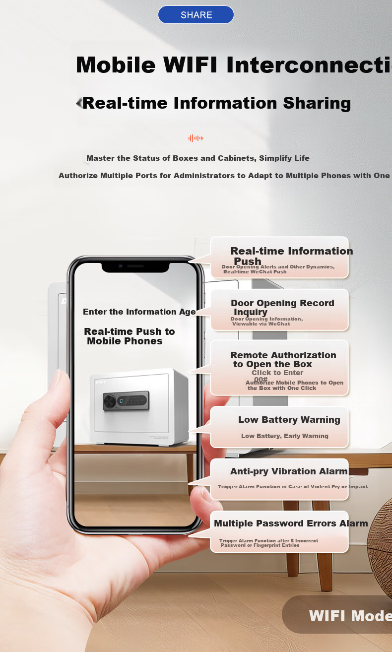 DAYI Safe, Home Small Fingerprint Password Office All-Steel Anti-Theft, Can Be Built into Wall Or Cabinet, High 35cm Obsidian Black Fingerprint 6