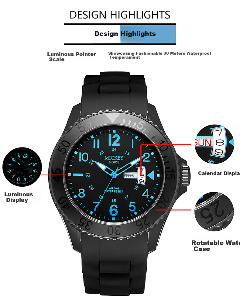 Disney Children's Watch for Elementary School Boys, Middle School And High School Students, Sports Waterproof Luminous Watch for Teenage Boys 8