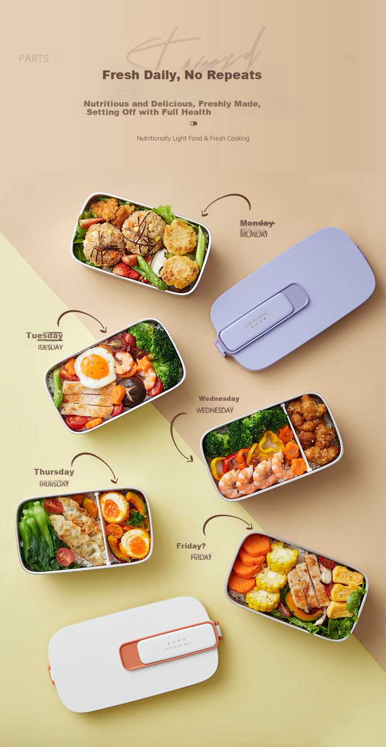 LIFE ELEMENT Rechargeable Electric Lunch Box, No Water Required, Student Lunch Box, Portable, Car-Friendly/USB Rechargeable Power Bank, Freezing Food Storage Container, F79-01 12