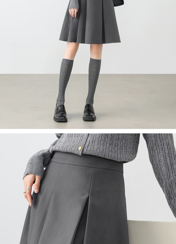 Sentubila Office Commute A-Line Skirt for Women, Spring And Autumn Women's Clothing, Gray Pleated Skirt, Petite Versatile Slimming Short Skirt 8