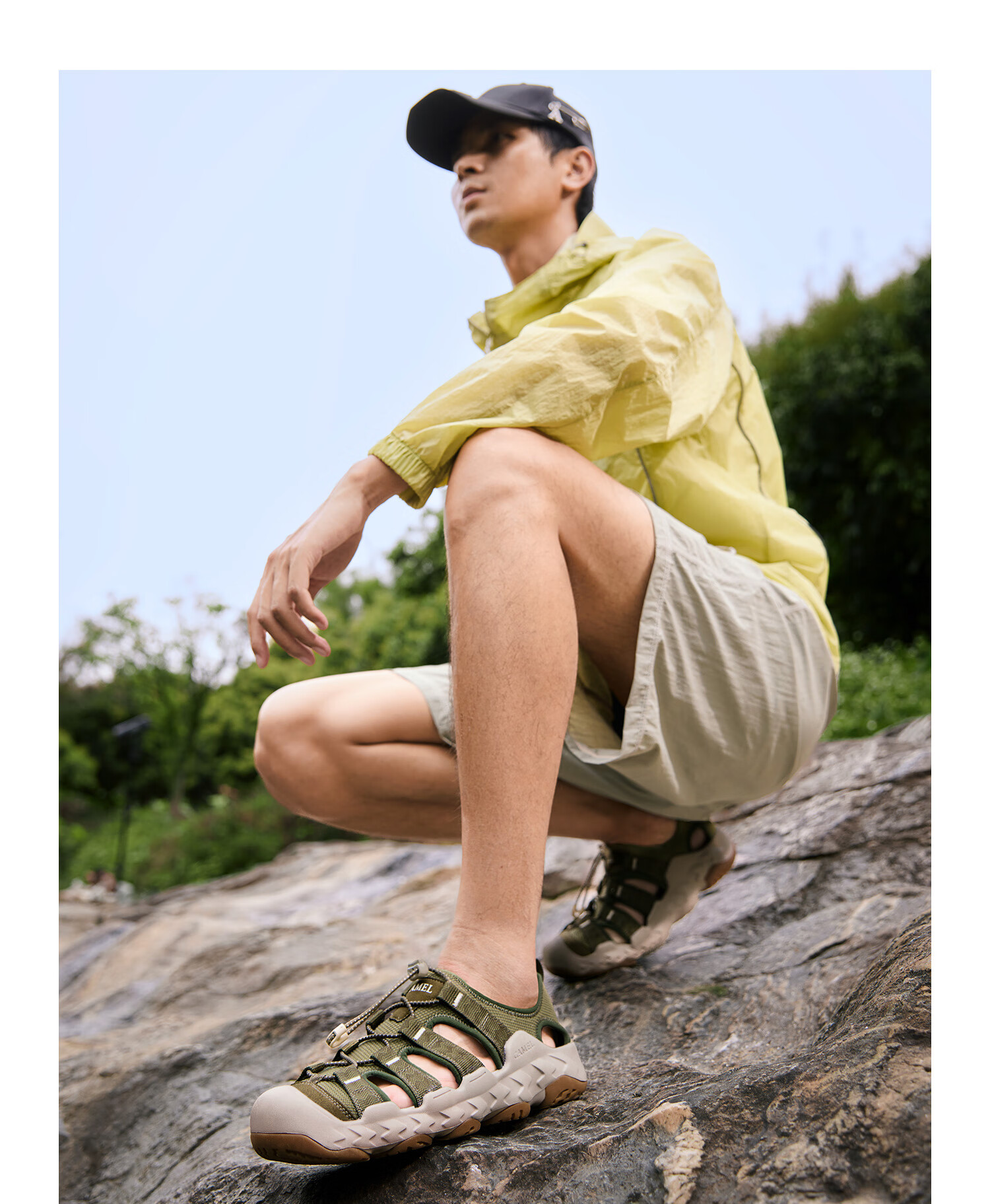 CAMEL Slip-On Shock-Absorbing, Non-Slip, Anti-Collision Lightweight Outdoor Stream Trekking Sandals for Men G15M380022 Light Green 40 28