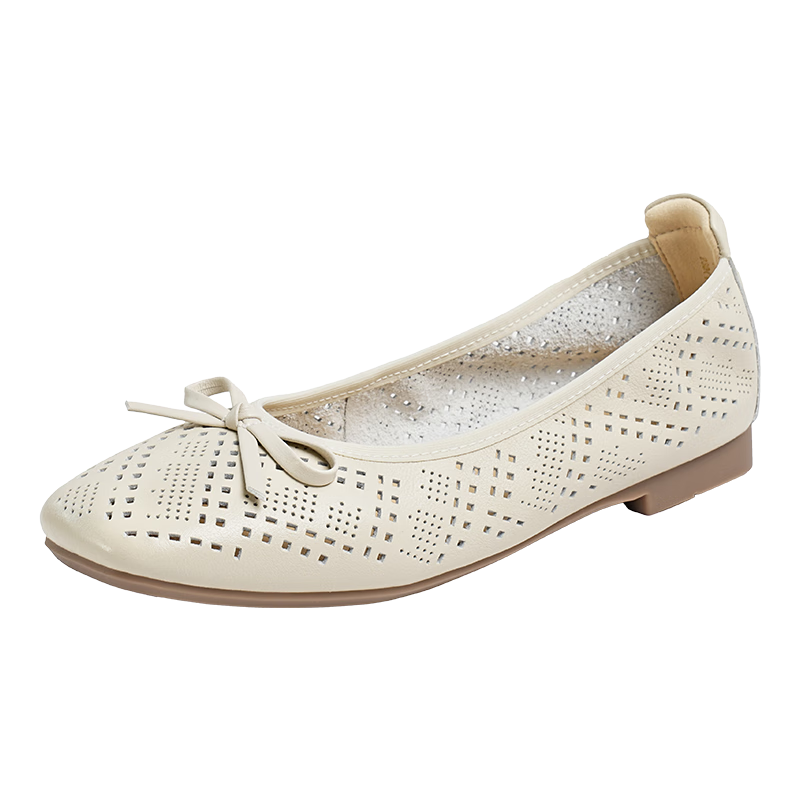 RED DRAGONFLY Women's Casual Shoes, Summer Cowhide Soft-Soled Egg Roll Shoes, Hollow-Out Mom Shoes WTB25254, Beige, Size 39