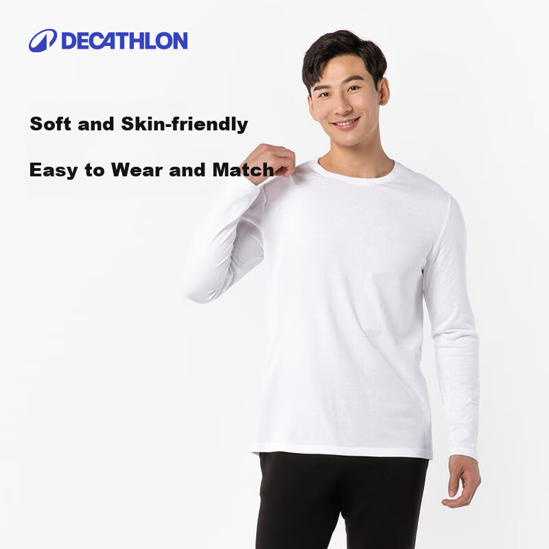 DECATHLON Basic Shaping/Pilates Soft Elastic Men's Long-Sleeve T-Shirt, White, 2346917, XL