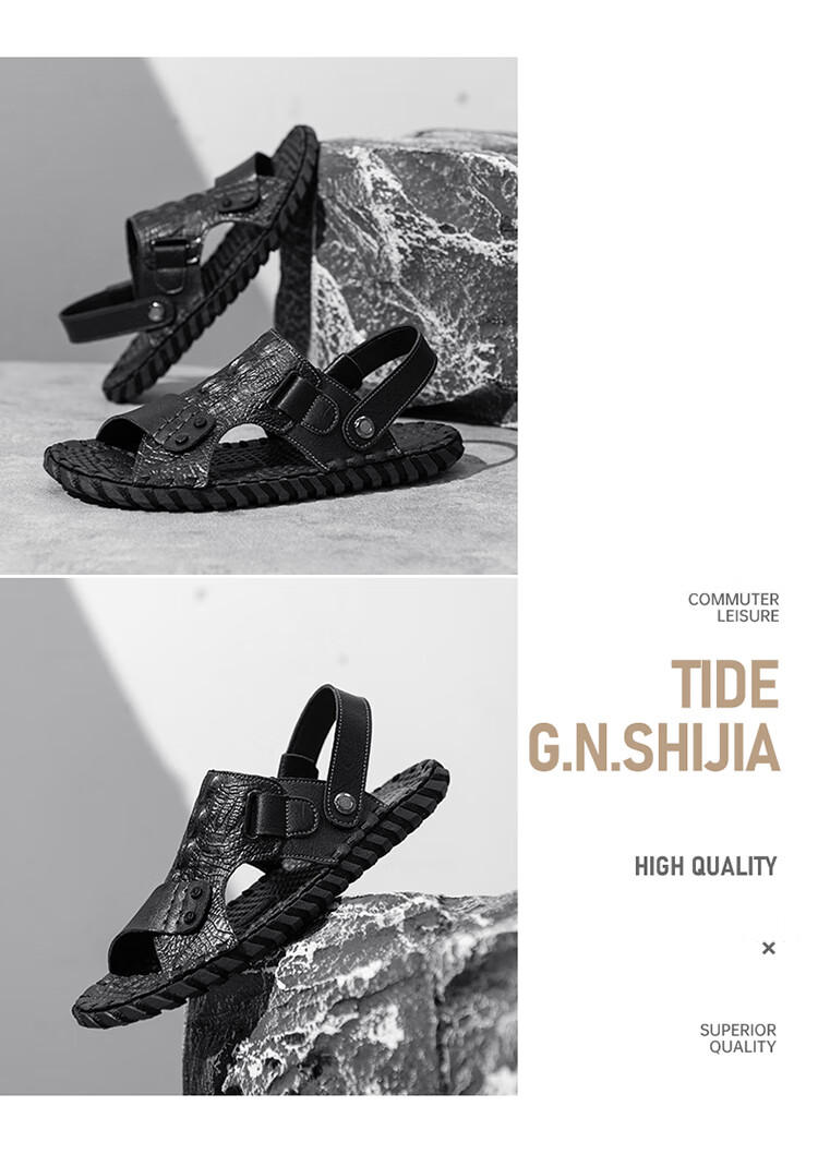 G.N.Shi Jia Father's Day Gift Men's Summer Breathable Leather Sandals Soft Sole Casual Beach Slippers 8