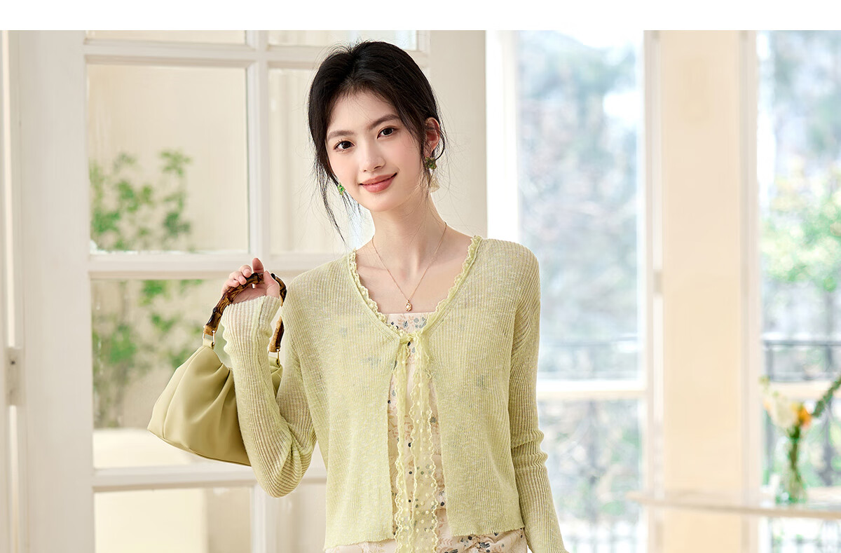Pincai Women's Summer Ice Silk Lace Tie Cardigan Thin Shawl Air Conditioning Shirt P52Z070 56