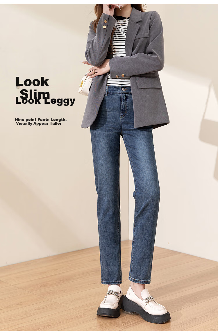 ESE-Y Women's Jeans, Spring And Autumn New High-Waisted Slimming Cigarette Pants Long Trousers, Denim Blue, Size 32 3