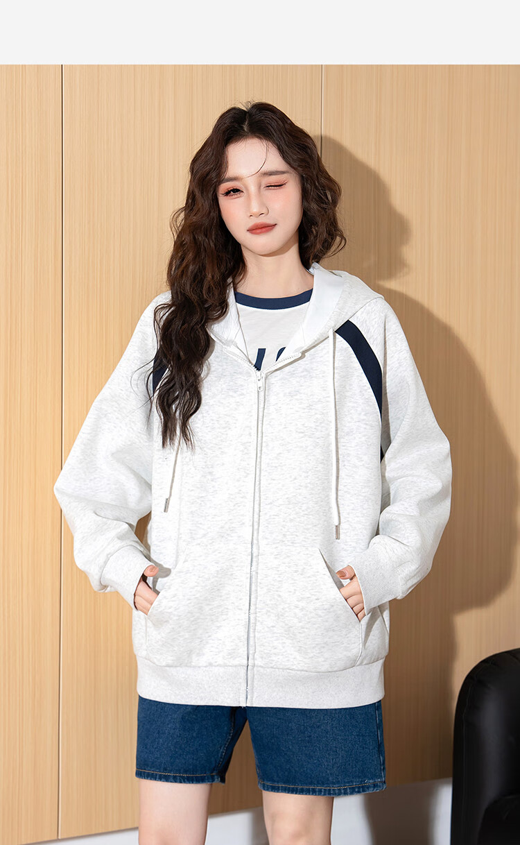 TonLion , Women's Hooded Patchwork Sweatshirt Jacket, Loose-Fitting American-Style Versatile Sporty Trendy Top for Fall/winter 2026 6