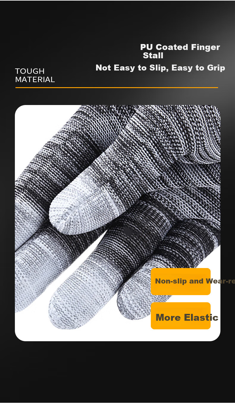 Maozheng Dipped Work Gloves, 10 Pairs, Carbon Fiber Coated Finger Anti-Static Non-Slip Lightweight Breathable for Work, Thin Style 9# 8