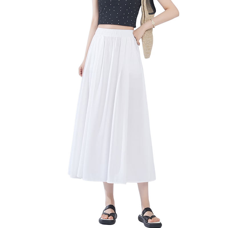 BOPRUIEY Ice Silk Midi Skirt for Women, Summer 2026 Latest Thin Elastic A-Line Draping Wide Hem Umbrella Skirt