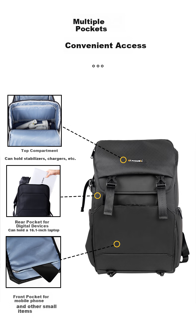 Pulewei Camera Bag, Urban Travel Photography Backpack, Waterproof Camera Bag, Nikon Sony Canon Mirrorless DSLR Photography Backpack, Large Capacity Inner Liner Bag, Commuter Bag 8