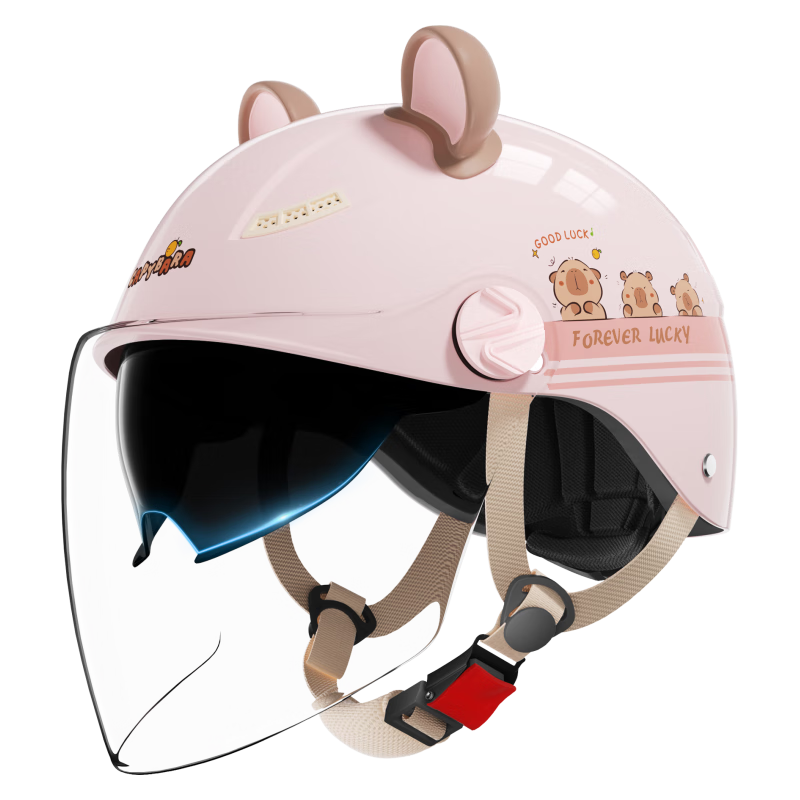 FOREVER 3C Certified New National Standard Electric Bicycle Helmet, Autumn And Winter Anti-Freeze Warm Half Helmet for Men And Women, All-Season Universal Motorcycle Safety Helmet C05, Naughty Pink Capybara