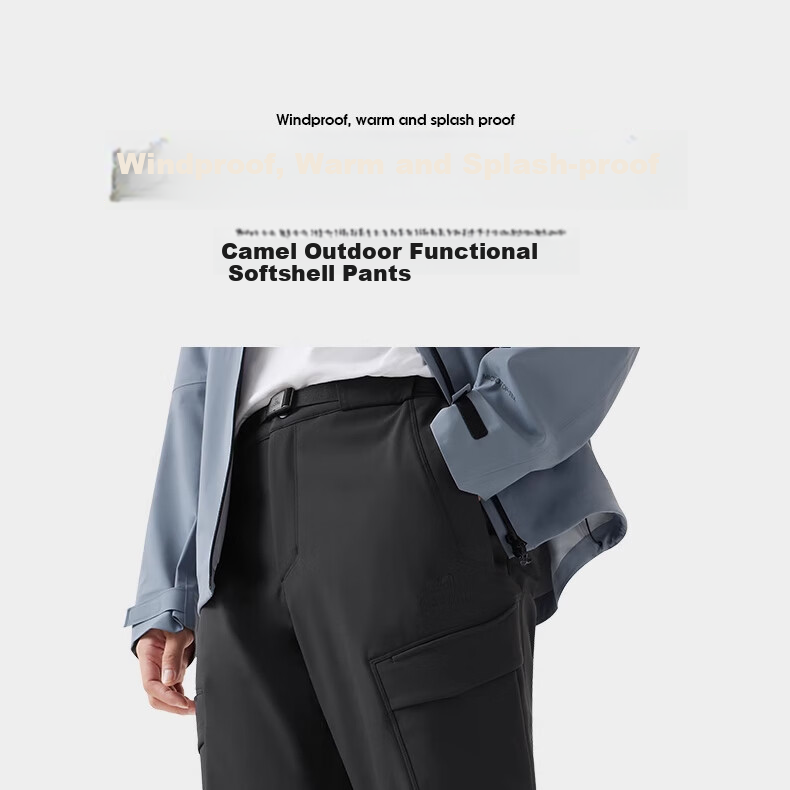 CAMEL Men's Loose Straight Wide-Leg Pants with Fleece Lining, Windproof, Water-Resistant, Large Pockets, Cargo Pants, Hiking Trousers for Men 1683 2