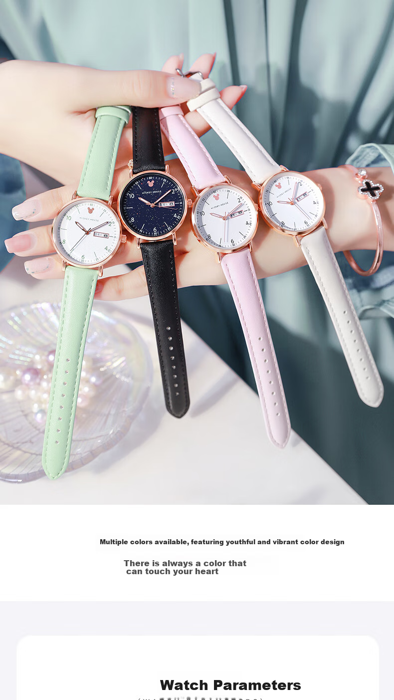 Disney Ladies' Watch, Fashionable Waterproof Dual Calendar, Girl's Wristwatch, Middle And High School Student Exam Watch, Birthday Gift for Girls 10