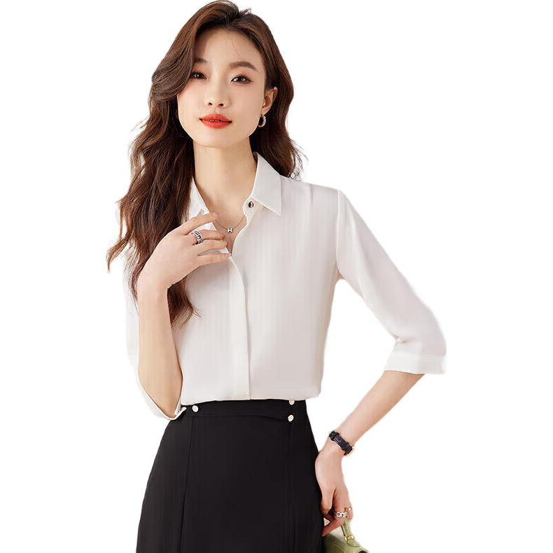 Jeanswest Women's Shirt, Summer Fashion Elegant High-End Loose Seven-Quarter Sleeve Professional Outfit White Blouse for Women, White 2XL