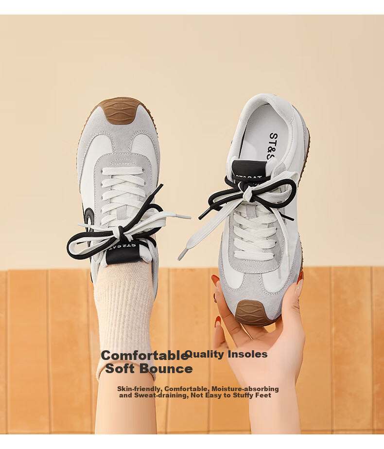 St&Sat Women's Shoes, Dexun Shoes, 2025 New Autumn Style, Height-Increasing Casual Sneakers, SSD1112C8S, Beige/red, Size 36 9