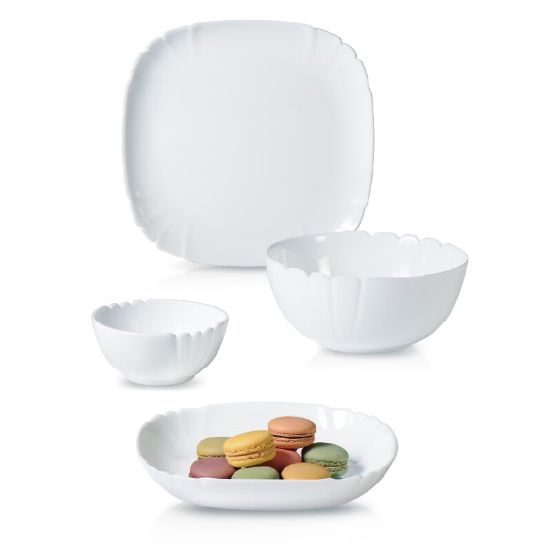 Luminarc White Glass Rutschas 7-Piece Set Heat-Resistant Glass Microwave-Safe Tableware Gift Box Bowl And Plate Set